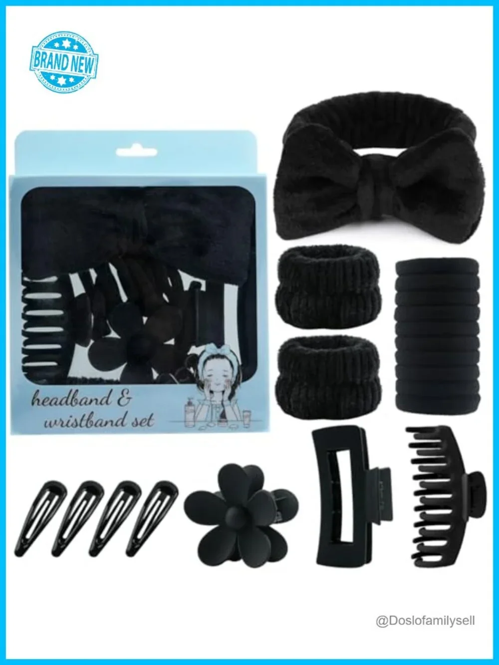 20-Piece Spa Headband Set with Claw Clips, Hair Ties, Wristbands, Makeup